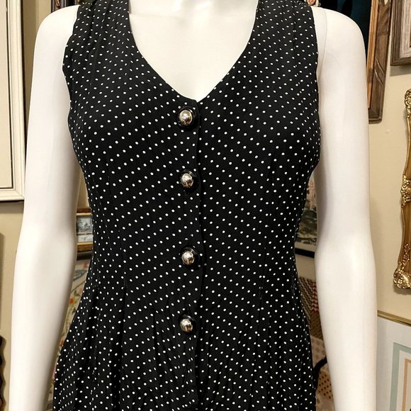 90s Vintage City Triangles Black and White Swiss Dot Sleeveless Wide Leg Cropped - Picture 4 of 7